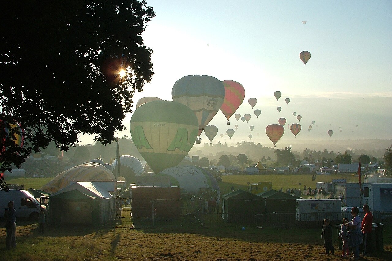 Hot air balloons in flight at a previous Bristol International Balloon Fiesta