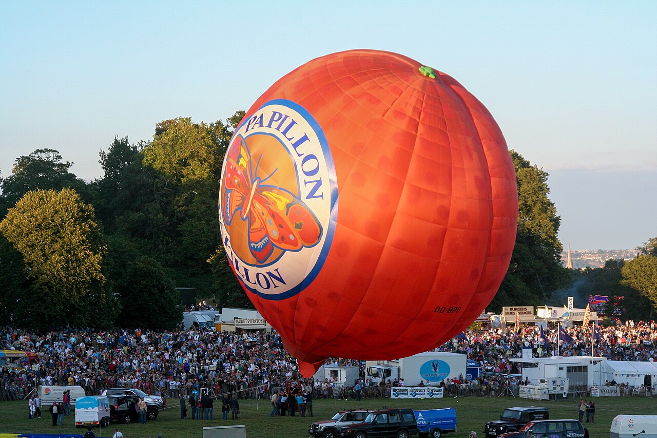 Hot air balloons in flight over the Bristol Balloon Fiesta at Ashton Court